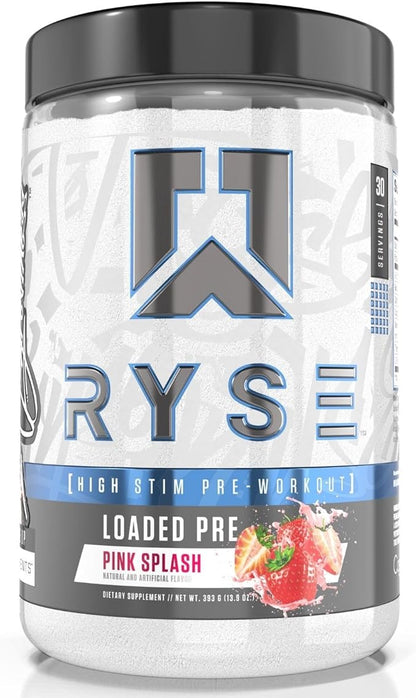 Ryse Loaded Pre Workout Powder Supplement for Men & Women | Pumps, Energy, Focus | Beta Alanine + Citrulline | 390mg Caffeine | 30 Servings (Pink Splash)