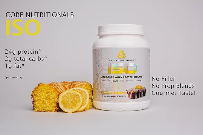 Core Nutritionals ISO, 100% Micro Filtered, Zero Artificial Fillers, 25g Whey Protein Isolate, 32 Servings (Lemon Pound Cake)