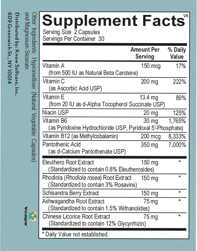 VERACITY Fatigue Ease Adrenal Support Supplement with Ashwagandha, Schisandra Berry & Rhodiola Rosea Supplement for Skin, Promotes Healthy Cortisol & Energy Levels, Restores Skin, Adaptogens - 60 Caps