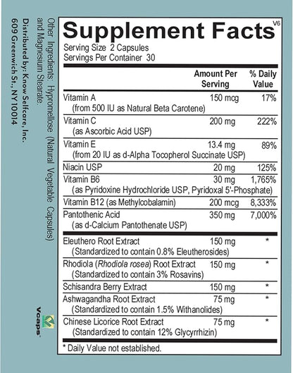 VERACITY Fatigue Ease Adrenal Support Supplement with Ashwagandha, Schisandra Berry & Rhodiola Rosea Supplement for Skin, Promotes Healthy Cortisol & Energy Levels, Restores Skin, Adaptogens - 60 Caps
