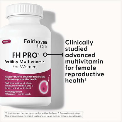 Fairhaven Health FH Pro for Women | Premium Fertility Supplement for Women | Cycle Regularity and Egg Quality for Her | Female Multivitamin for Conception Support | 180 Capsules | 1 Month Supply