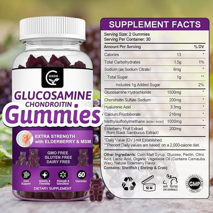 Glucosamine Chondroitin Gummies with MSM & Elderberry Extra Strength - Joint Support, Antioxidant Immune Support Supplement for Adults, Men & Women - 60 Chondroitin Gummies (3 Pack)
