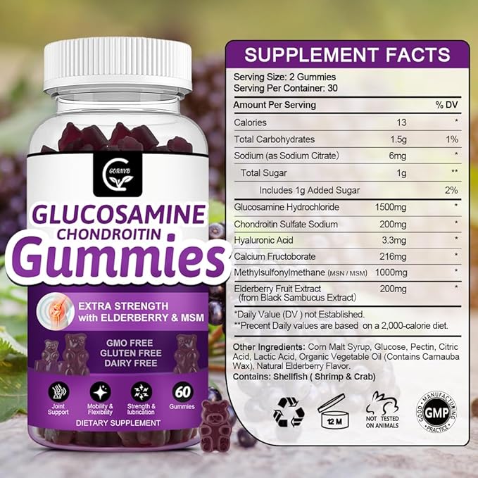 Glucosamine Chondroitin Gummies with MSM & Elderberry Extra Strength - Joint Support, Antioxidant Immune Support Supplement for Adults, Men & Women - 60 Chondroitin Gummies (2 Pack)