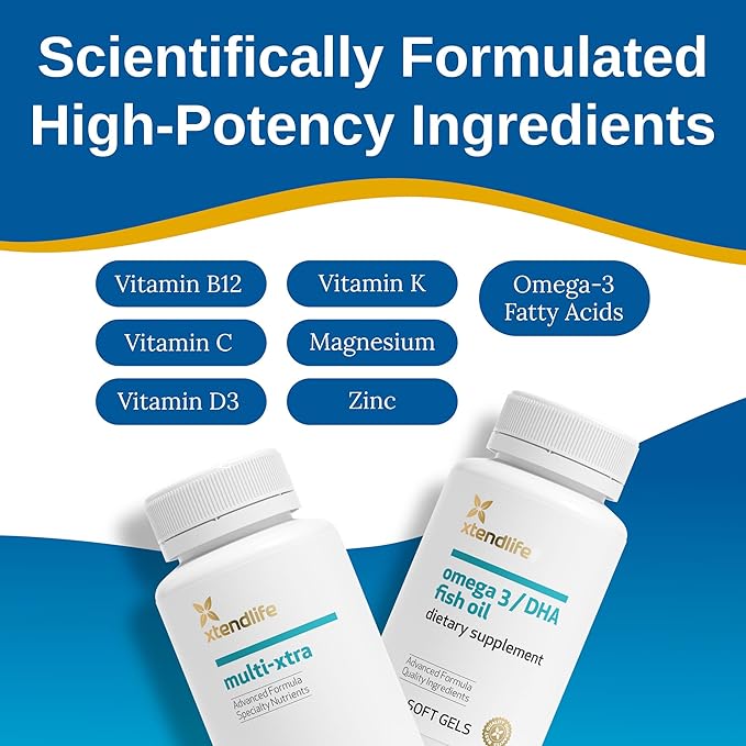 Xtendlife Daily Care Bundle Advanced Multi-Xtra Multivitamins (60 Count) & Omega 3/DHA Fish Oil (60 Count)