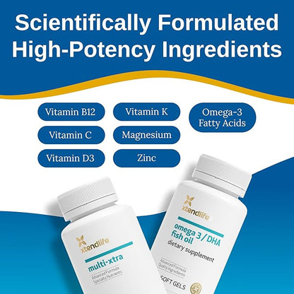 Xtendlife Daily Care Bundle Advanced Multi-Xtra Multivitamins (60 Count) & Omega 3/DHA Fish Oil (60 Count)