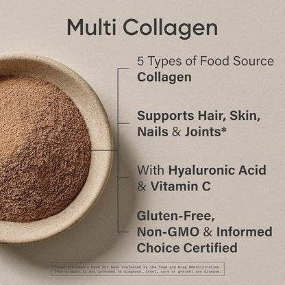 Sports Research Multi Collagen Protein Powder (Type I, II, III, V, X) with Hyaluronic Acid + Vitamin C | 5 Types of Food Based Collagen, 30 Servings (Chocolate)