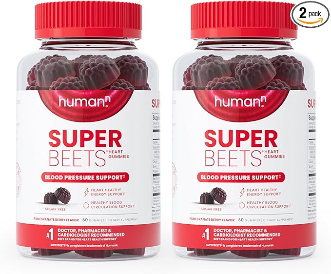 humanN SuperBeets Heart Gummies - Beet Gummy with Heart-Healthy Energy Support, Grape Seed Extract & Beetroot Powder, Sugar Free - Pomegranate Berry Flavor, 120 Count