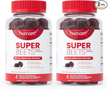 humanN SuperBeets Heart Gummies - Beet Gummy with Heart-Healthy Energy Support, Grape Seed Extract & Beetroot Powder, Sugar Free - Pomegranate Berry Flavor, 120 Count