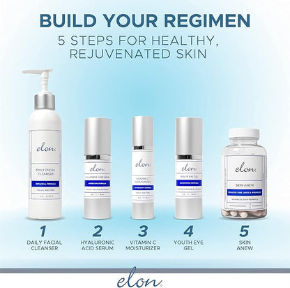 Elon Skin Anew with Hydrolyzed Collagen & Hyaluronic Acid & Antioxidants | Hydrating & Anti Aging Skin Supplement for Vibrant Skin Health (90 Capsules)