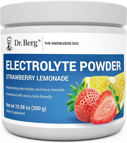 Dr. Berg Zero Sugar Hydration Keto Electrolyte Powder - Enhanced w/ 1000 mg of Potassium & Real Pink Himalayan Salt (NOT Table Salt) - Strawberry & Lemonade Hydration Drink Supplement - 50 Servings