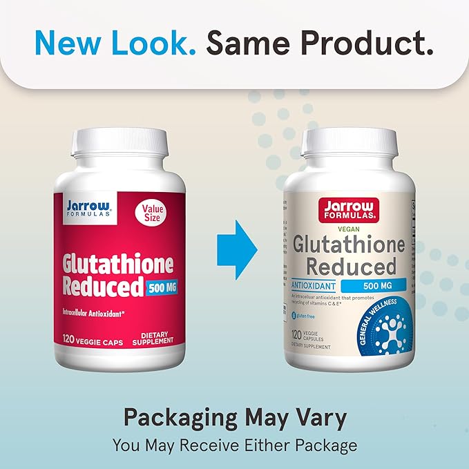 Jarrow Formulas Glutathione Reduced 500 mg - 120 Veggie Capsules - Intracellular Antioxidant - Quality Glutathione Supplements - Supports Recycling of Vitamins C & E - Non-GMO - Gluten Free - Vegan