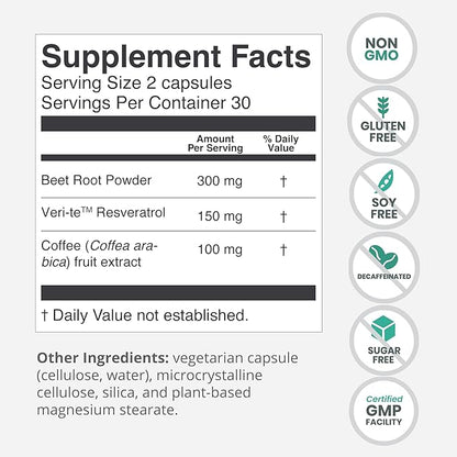 humanN SuperBeets Memory & Focus Brain Supplement Capsules – Mental Alertness – Clinically Studied Nootropics, Resveratrol Plus Beet Root Powder, Sugar-Free, 60 Count