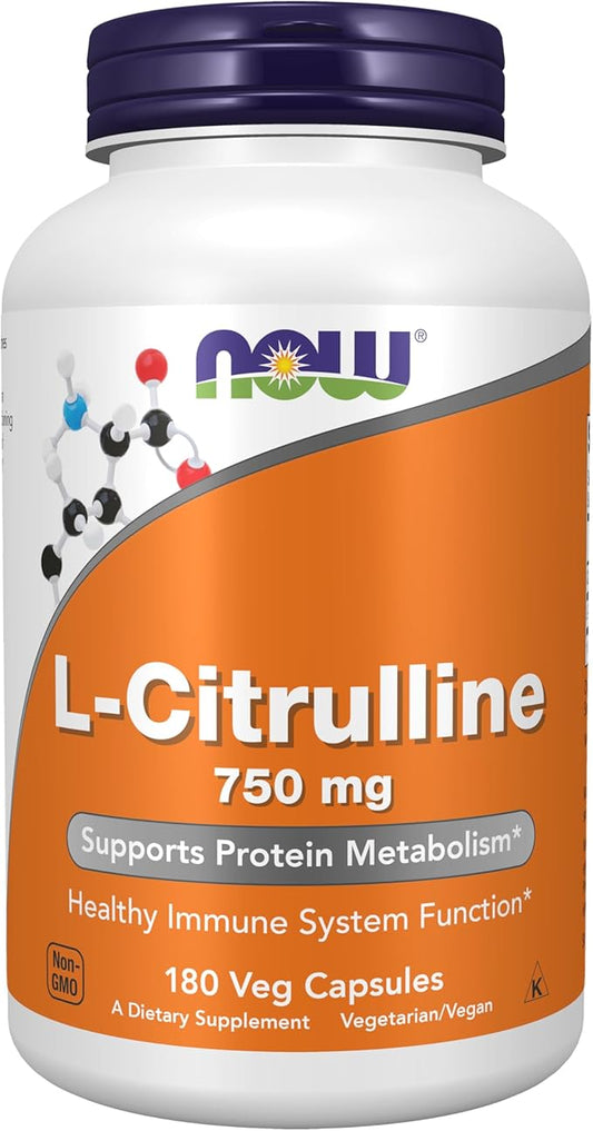 NOW Foods Supplements, L-Citrulline 750 mg, Supports Protein Metabolism*, Amino Acid, 180 Veg Capsules