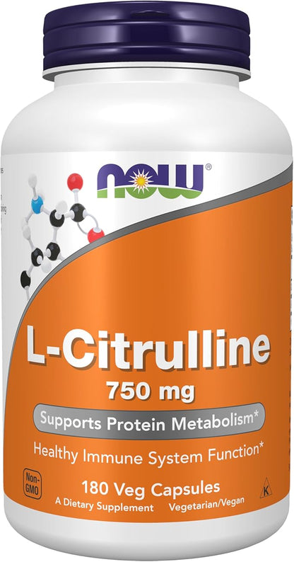 NOW Foods Supplements, L-Citrulline 750 mg, Supports Protein Metabolism*, Amino Acid, 180 Veg Capsules