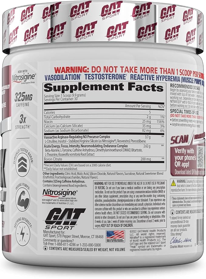 GAT SPORT Nitraflex Advanced Pre-Workout Powder, Increases Blood Flow, Boosts Strength and Energy, Improves Exercise Performance (Black Cherry, 30 Servings)