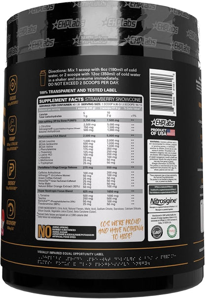 EHP Labs Pride Pre Workout Powder Energy Supplement - Sugar Free Preworkout for Men & Women, Energy Powder Boost Drink with BCAA - 280mg of Caffeine - Strawberry Snowcone (40 Servings)