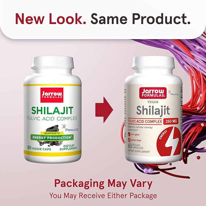 Jarrow Formulas® Shilajit 250 mg, Dietary Supplement, Shilajit Acid Complex for Cellular Energy Production, 60 Veggie Capsules, 60 Day Supply