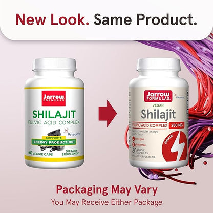 Jarrow Formulas® Shilajit 250 mg, Dietary Supplement, Shilajit Acid Complex for Cellular Energy Production, 60 Veggie Capsules, 60 Day Supply