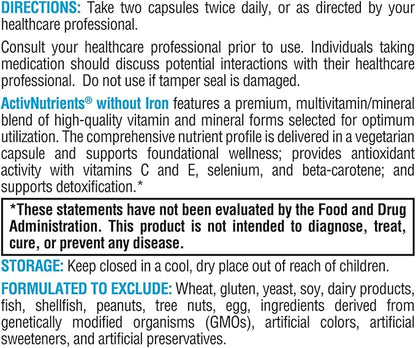 XYMOGEN ActivNutrients Without Iron - Multivitamin Multimineral for Wellness, Immune, Energy and Mood Support - Chelated Minerals + Active B Vitamins with Folate (60 Capsules)