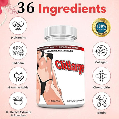 CLITLARGER Women’s Multivitamin, Mineral and Herbs for a Bigger, Lubricated, and More Sensitive Clitoris. Natural Clitoris Enlargement Pills. 30 Tablets