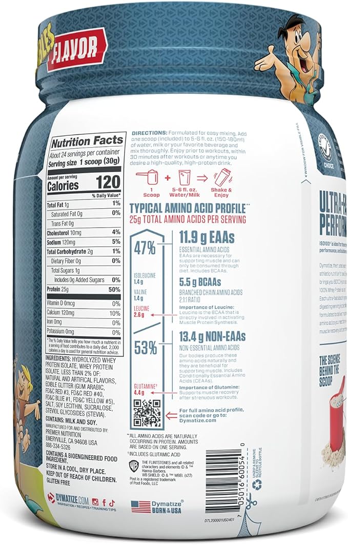 Dymatize ISO100 Hydrolyzed Protein Powder, 100% Whey Isolate Protein, 25g of Protein, 5.5g BCAAs, Gluten Free, Fast Absorbing, Easy Digesting, Fruity Pebbles, 24 Servings