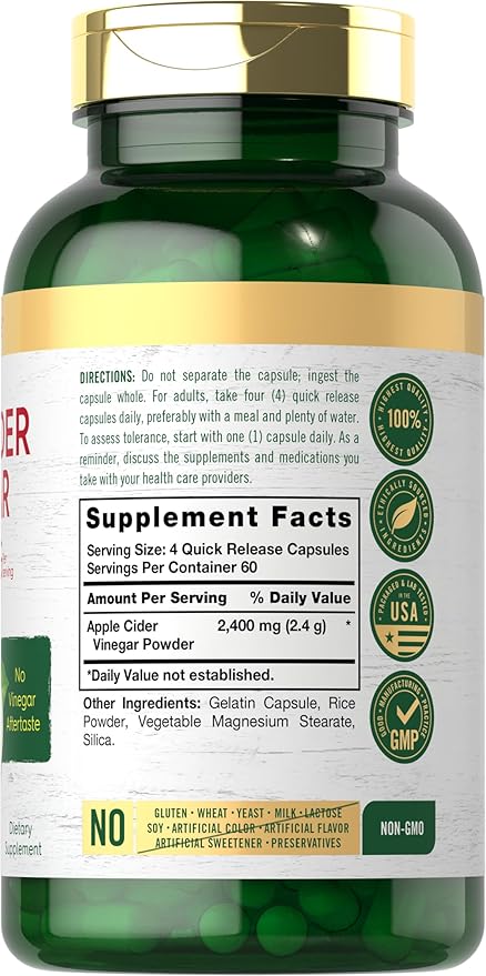 Carlyle Apple Cider Vinegar Capsules | 2400mg | 240 Count | Non-GMO, Gluten Free Supplement