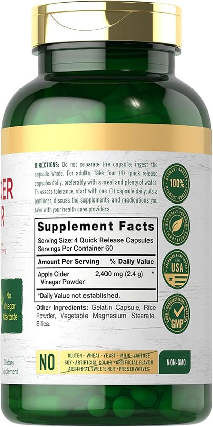 Carlyle Apple Cider Vinegar Capsules | 2400mg | 240 Count | Non-GMO, Gluten Free Supplement