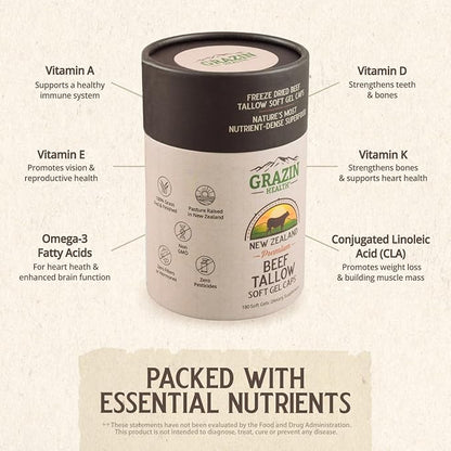 Grazin Health - Grass Fed Beef Tallow Capsules (30 Day Supply)