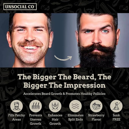 Extra Strong Beard Growth Vitamins Gummies | Biotin 10000 MCG | Promotes Facial Hair Growth for Men | Biotin Beard Grow Gummies | Strong & Thick Beard Growth Gummies for Men | Strawberry