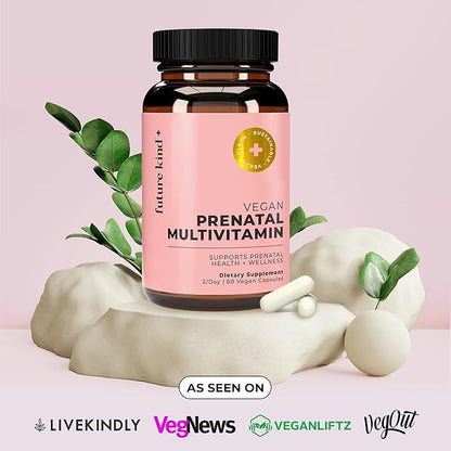 Future Kind Vegan Prenatal Vitamin - (60ct) Prenatal Vitamins with DHA & L-MethylFolate in Glass Bottle - Prenatal Folate Supplement for Women with Vitamin D & E, Iron, Biotin, Gluten-Free & Non-GMO