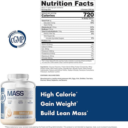 NutraOne Massone Mass Gainer Protein Powder Gain Mass Protein Meal Replacement (Vanilla - 7 lbs.)