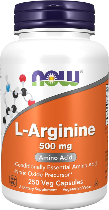 NOW Foods Supplements, L-Arginine 500 mg, Nitric Oxide Precursor*, Amino Acid, 250 Veg Capsules