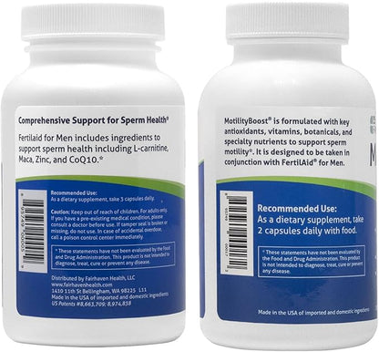 FertilAid for Men and MotilityBoost Combo, Prenatal Vitamins and Male Fertility Supplement to Support Count and Motility with L-Carnitine, CoQ10, Zinc and More, 150 Capsules, 1 Month Supply