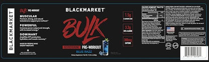 BLACKMARKET Bulk Pre Workout - Preworkout Energy Drink for Men 30 Servings - Pre-Workout Drink Powder with Creatine (Blue Razz)