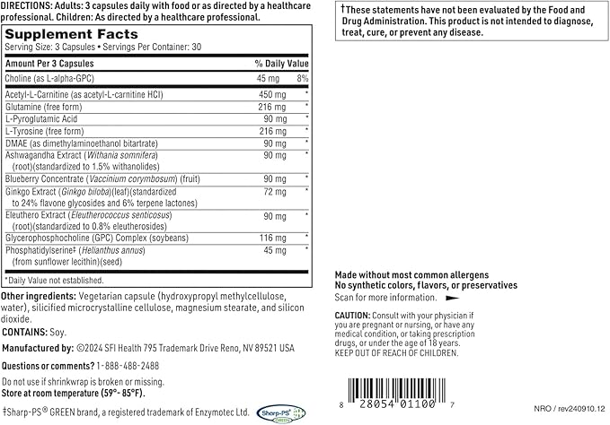 Klaire Labs Neurothera - Supports Mental Clarity with Phosphatidylserine, Choline & Ginkgo, Cognitive Support Blend with No Dairy or Artificial Preservatives (90 Capsules)