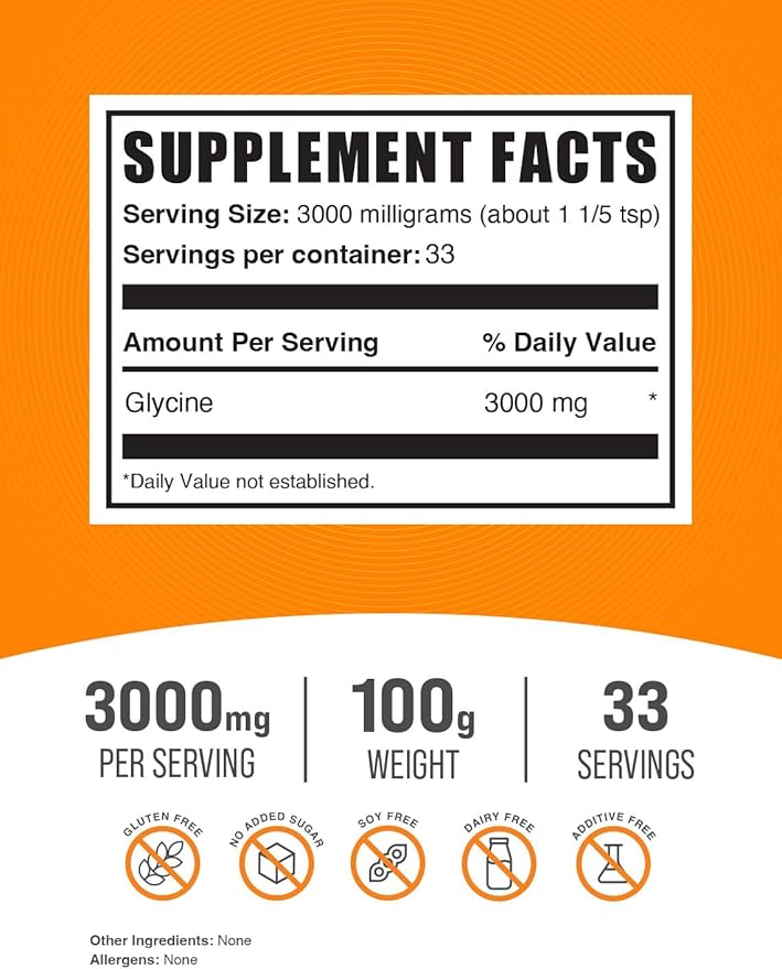 BulkSupplements.com Glycine Powder - L-Glycine Powder, Glycine Supplements, Glycine 3000mg - Glycine Amino Acid, Pure & Gluten Free - 3000mg per Serving, 100g (3.5 oz)