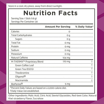 Official Trim Stiks - Kiwi-Strawberry - Support Energy & Focus with Mood Boost - Bioperine & Theobromine Energy Powder - Appetite Support (30 Sticks)