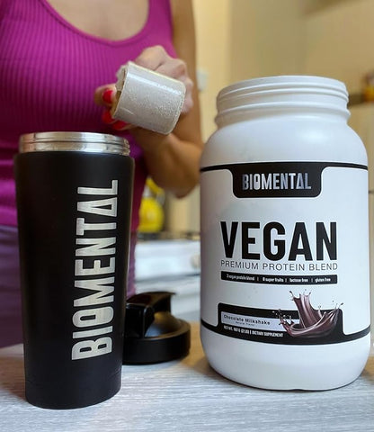 Biomental Vegan Chocolate Protein Powder - Plant-Based -Easy Absorption - Delicious Chocolate - Muscle Building, Ideal Healthy Vegan Lifestyle - Non-GMO, Gluten-Free Protein Supplement