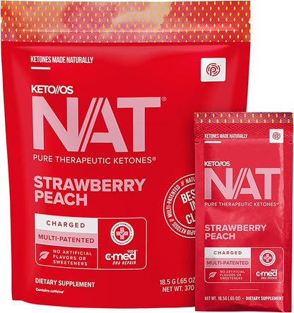 PRÜVIT Keto//OS NAT® Strawberry Peach Keto Supplements – Charged - Exogenous Ketones - BHB Salts Ketogenic Supplement for Workout Energy Boost for Men and Women (20 Count)