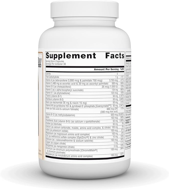 Source Naturals Life Force Multiple Iron Free Daily Multivitamin High Potency Essential Vitamins, Minerals, Antioxidants & Nutrients - Energy & Immune Boost* - 120 Capsules