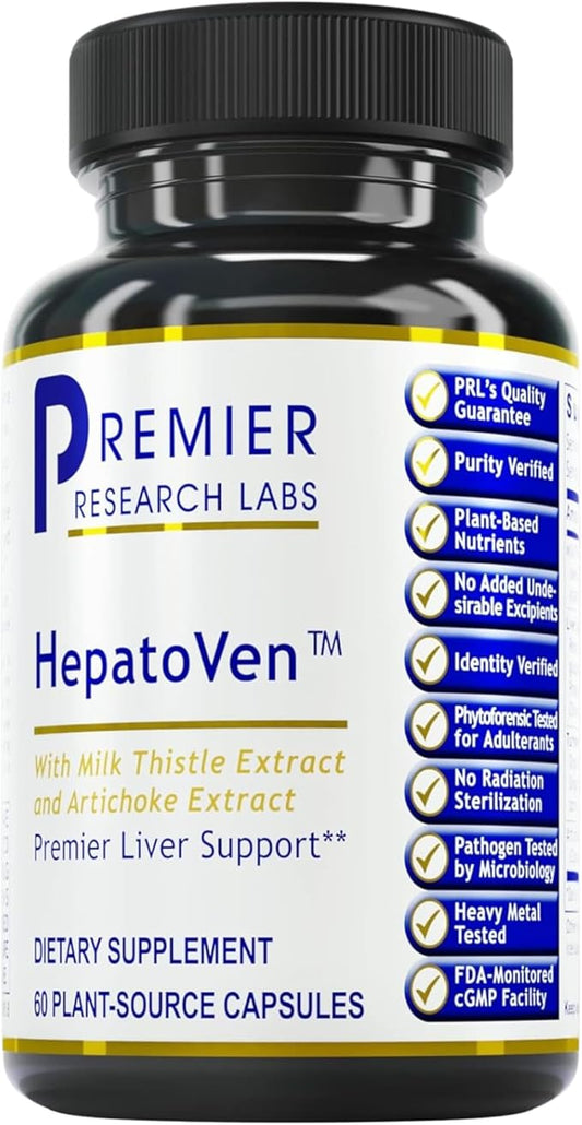 Premier Research Labs HepatoVen - Milk Thistle Liver Support, Liver Cleanse & Maintain, Liver Pills, Liver Vitamins for Women & Men with Artichoke Extract - 60 Vegetarian Capsules
