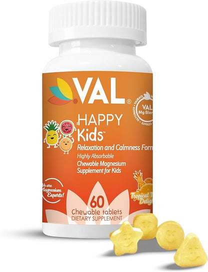 Chewable Magnesium for Kids, Relaxation and Calm Formula, Glycinate, Citrate, Taurate, Vitamin B6, D, C, Natural Pineapple Orange Guava Flavor, Sugar Free, Gluten Free, Non-GMO, 60 Chewable Tablets
