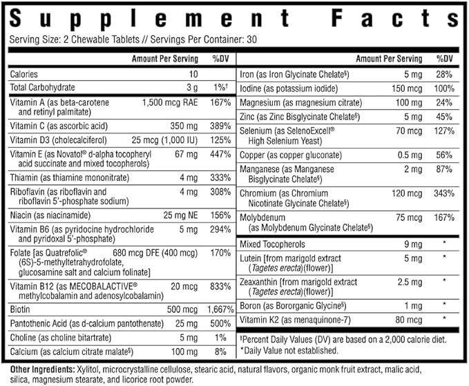 Seeking Health Optimal Multivitamin Chewable - Immune Support Supplement with L-5-MTHF, Vitamin B12 & Vitamin D3 - Multivitamin with Antioxidant Ingredients for Energy Production Support - 60 Tablets