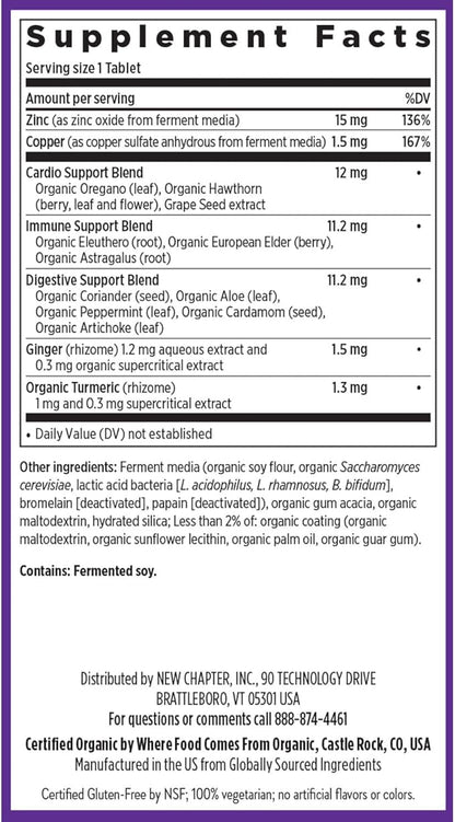 New Chapter Zinc Supplement, Fermented Zinc Complex, ONE Daily for Immune Support + Skin Health, Mineral-Balancing Formula Rich in Copper, Easy to Swallow & Digest, 30 Count (1 Month Supply)