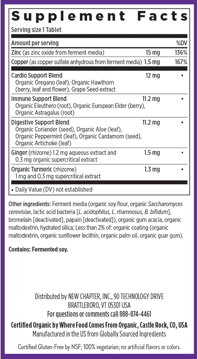 New Chapter Zinc Supplement, Fermented Zinc Complex, ONE Daily for Immune Support + Skin Health, Mineral-Balancing Formula Rich in Copper, Easy to Swallow & Digest, 60 Count (2 Month Supply)