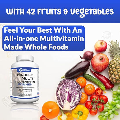 Performance Blend, Best Multivitamin for Men, Vitamin and Mineral Supplement with Probiotics, Superfood Enzyme Blend for Optimized Heart, Prostate, Stamina, Energy, Non-GMO, 60 Day Supply