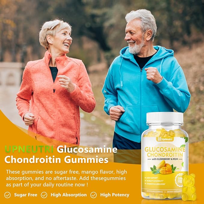 Sugar Free Glucosamine Chondroitin Gummies, Extra Strength 1500mg Glucosamine with Chondroitin MSM & Elderberry & Turmeric, Joint Support Supplement for Men & Women Move Free Joint Health