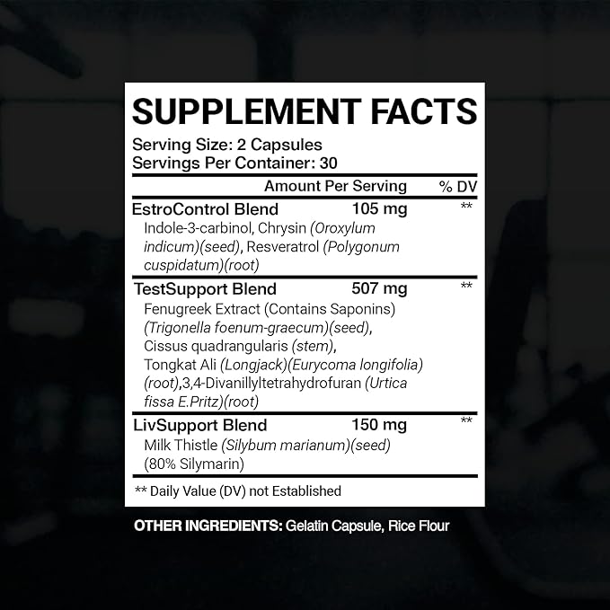 PCT Supplement for Men, 3-in-1 Post Cycle Support & Natural Booster with Estrogen Blocker, Liver Support Formula, Made in USA, with Fenugreek, Chrysin, Tongkat Ali, Milk Thistle - 60 Capsules