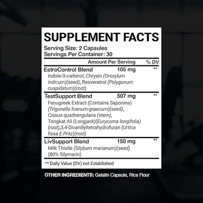 PCT Supplement for Men, 3-in-1 Post Cycle Support & Natural Booster with Estrogen Blocker, Liver Support Formula, Made in USA, with Fenugreek, Chrysin, Tongkat Ali, Milk Thistle - 60 Capsules