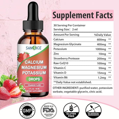 Potassium Magnesium Drops - High Absorption Calcium Magnesium Supplement with Magnesium Glycinate Calcium Zinc and Potassium for Kids, Liquid Potassium Supplement-Energy Sleep and Relaxation-2 Pack